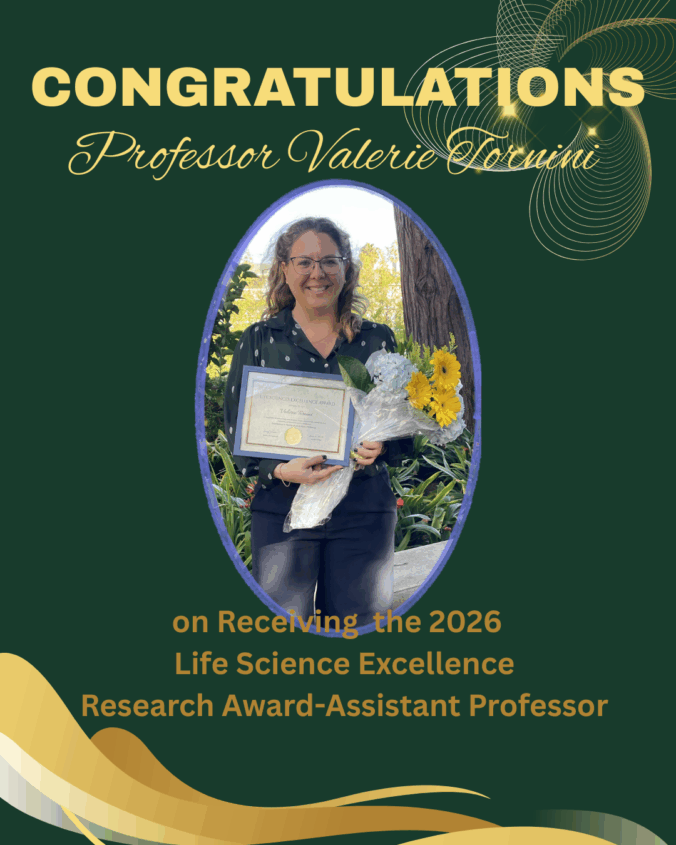 Professor Valerie Tornini awarded the 2026 Life Sciences Excellence Research Award for Assistant Professor