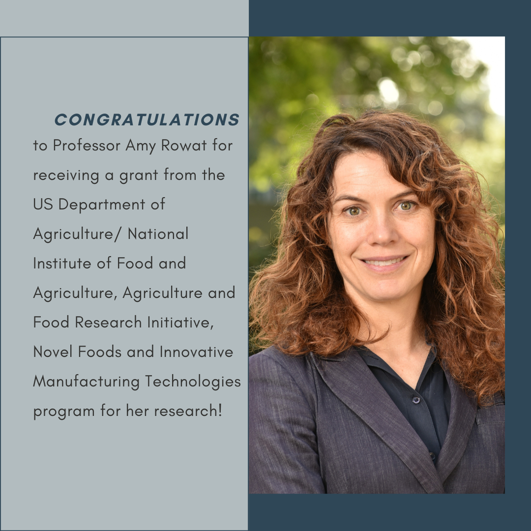 Congratulations to Professor Amy Rowat for receiving a grant from the US Department of Agriculture/ National Institute of Food and Agriculture, Agriculture and Food Research Initiative, Novel Foods and Innovative Manufacturing Technologies program for her research!